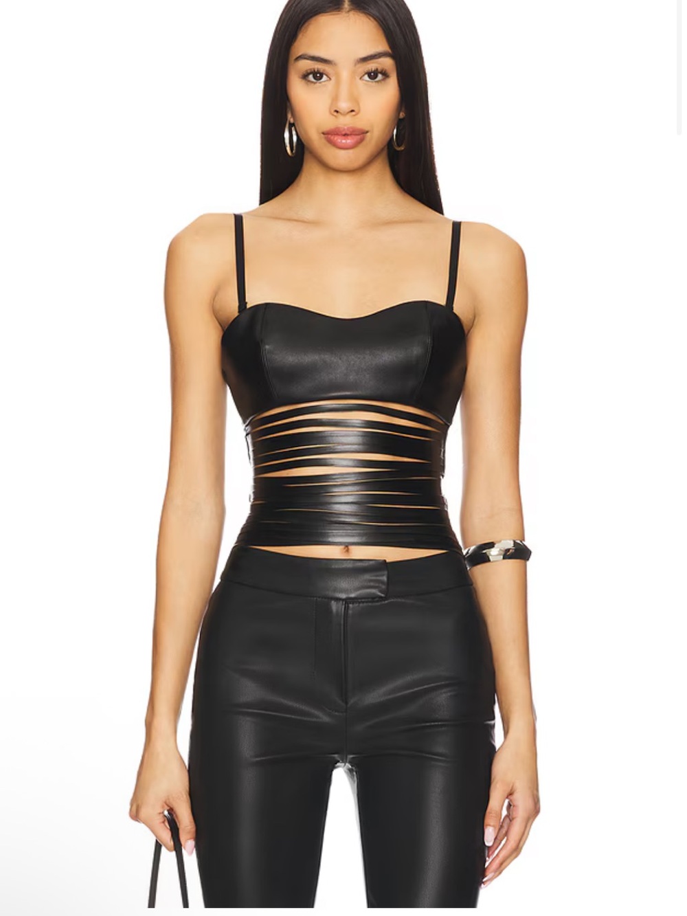 Black Faux-Leather Cutout Camisole Top